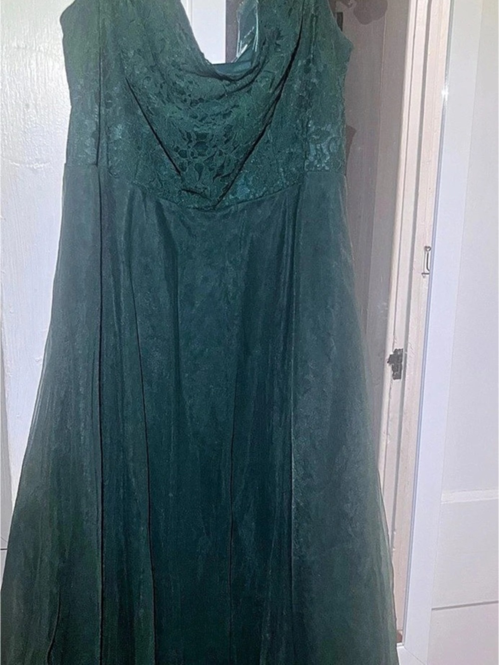 Semi formal Lace & tulle floor length gown off shoulder